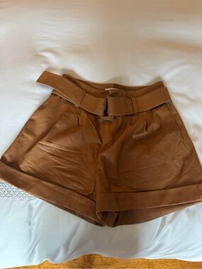 Frame Brown leather Belted Women's Shorts